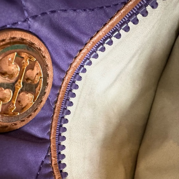 Tory Burch Adorable Alice Purple and Brown Adjustable Quilted Nylon Bag GUC - Picture 9 of 10